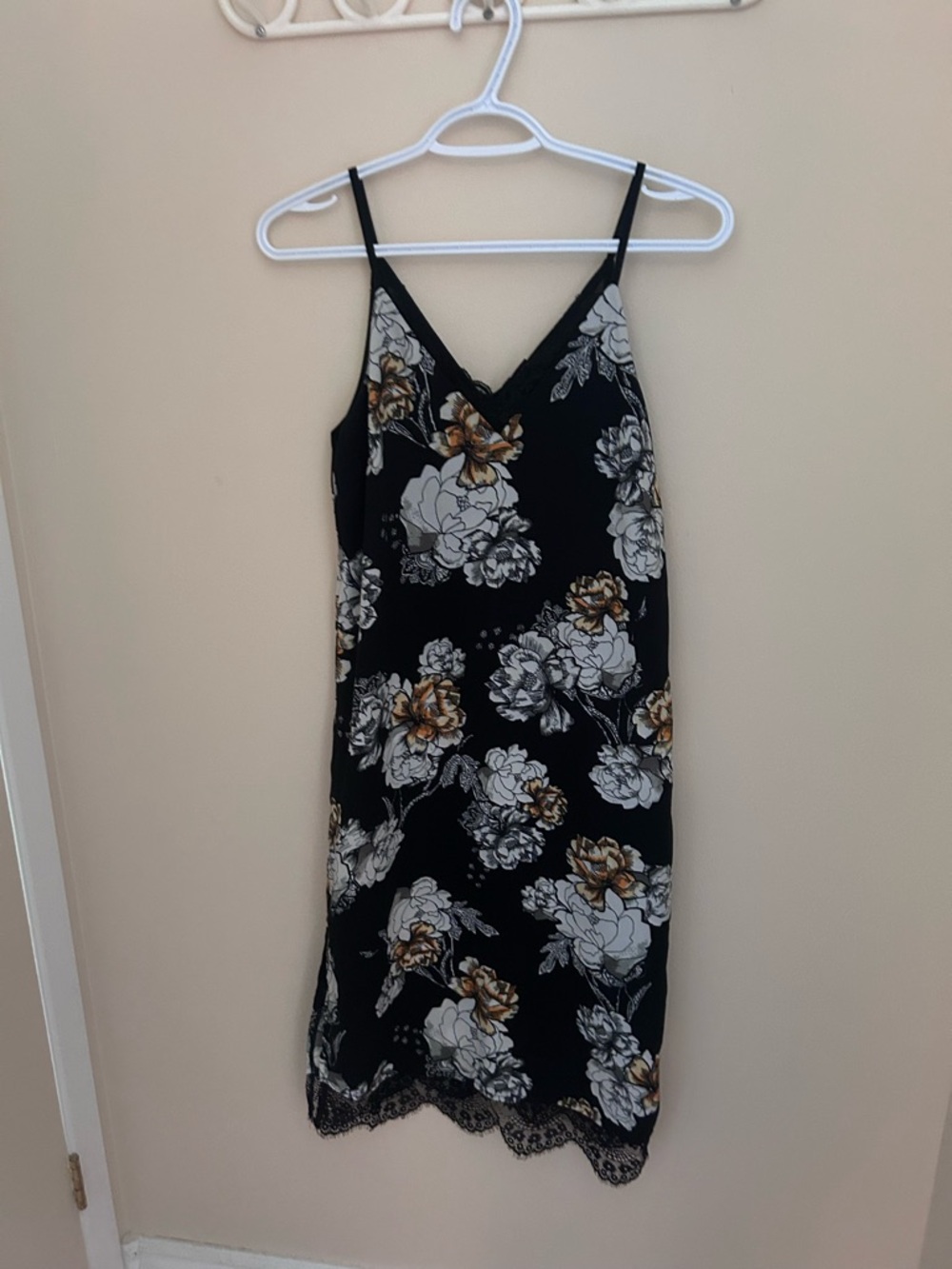 River Island Black Floral Slip Midi Dress with Gold Accents